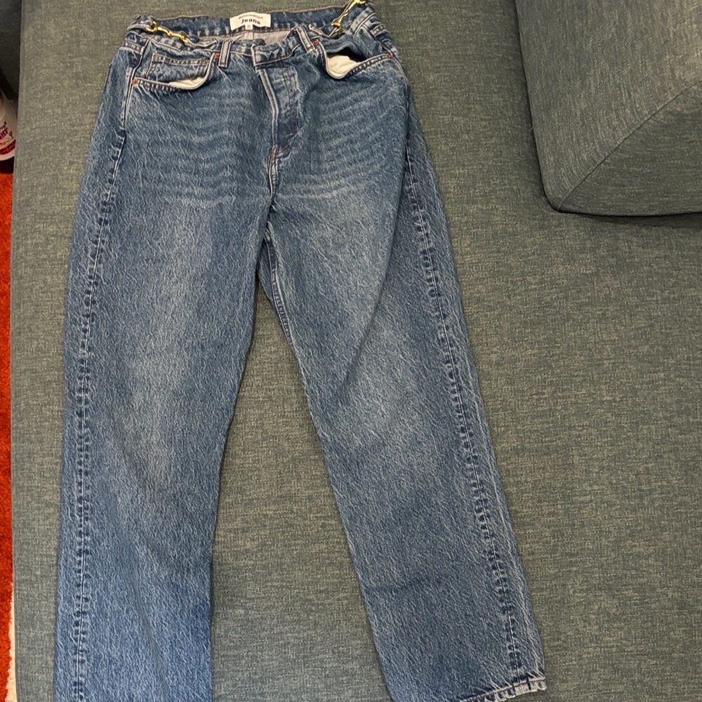 Blue Denim Jeans with Horsebit Detail